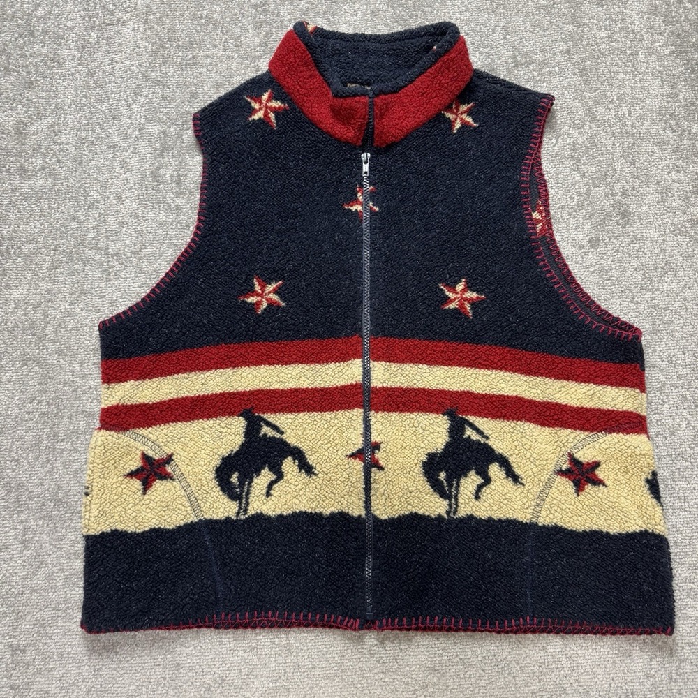 Vintage Roughrider Circle T Fleece Vest Western Horses USA Cowboy X-Large